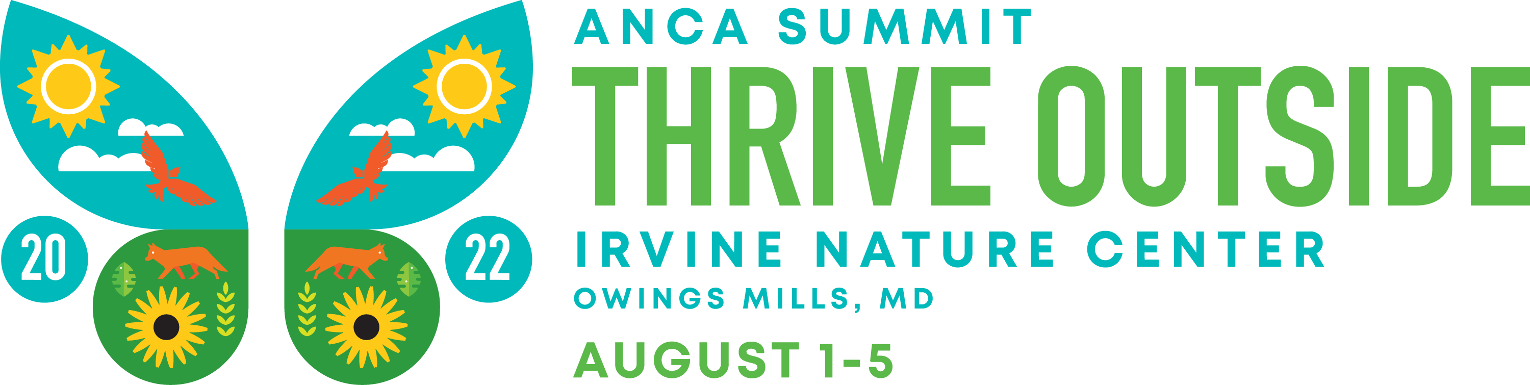 Logo: ANCA Summit | Thrive Outside | Irvine Nature Center | Owings Mills, Md | August 1-5