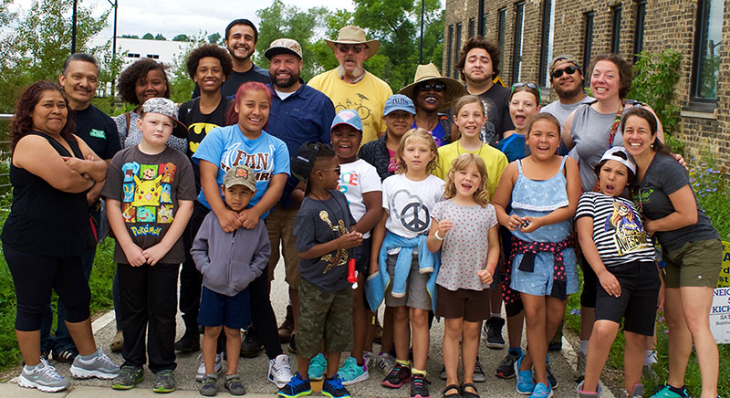 Building community at the Urban Ecology Center — campers from the Young Scientist Club Family Camping Trip