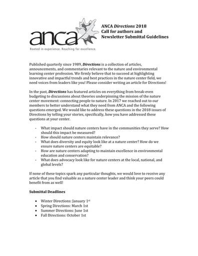 2018 anca directions newsletter submittal guidelines