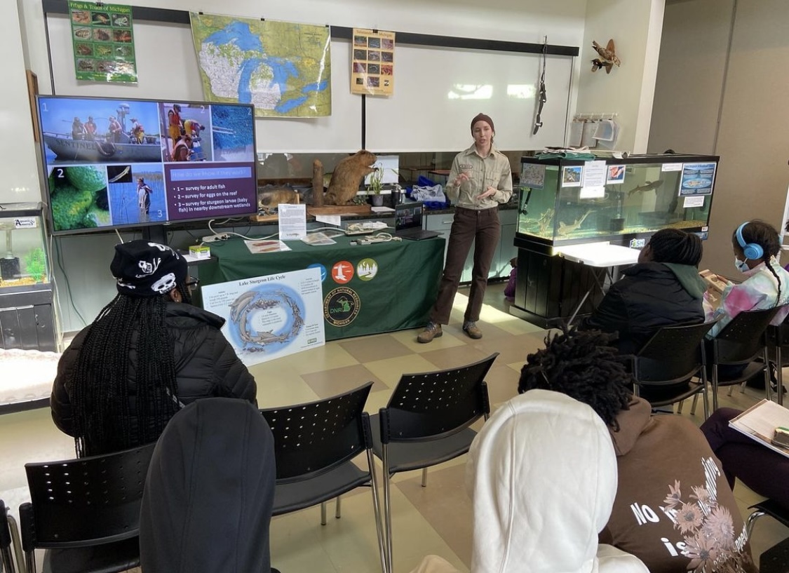  Participants learning about the story of the sturgeon in the classroom