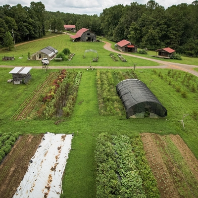 An aerial view of the McDowell Farm School.